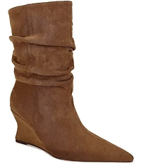 Azalea Wang Asaf Sueded Scrunch Shaft Pointed Toe Wedge Mid Calf Boots
