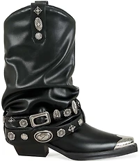 Azalea Wang Ashraf Cap Toe Concho Studded Belt Western Booties