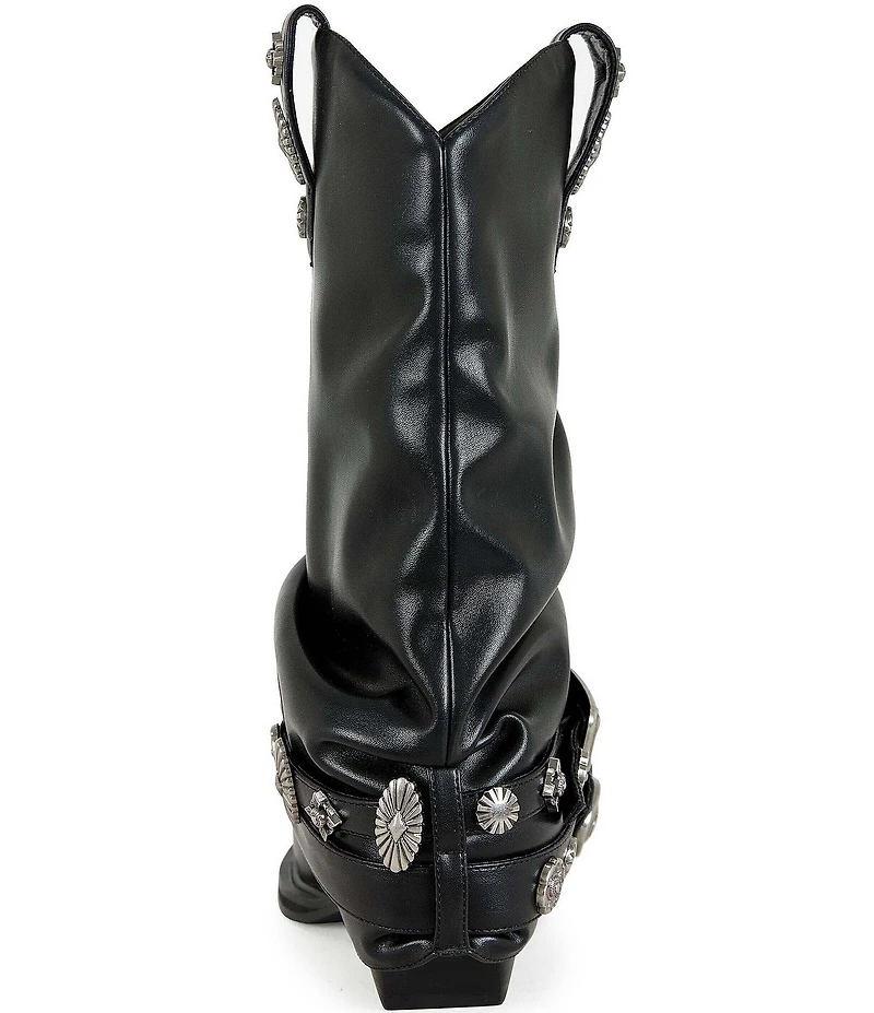 Azalea Wang Ashraf Cap Toe Concho Studded Belt Western Booties