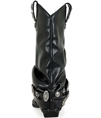 Azalea Wang Ashraf Cap Toe Concho Studded Belt Western Booties