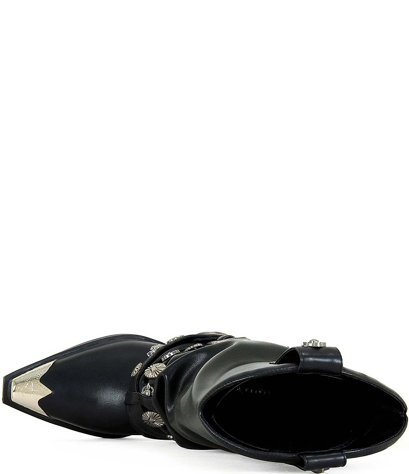 Azalea Wang Ashraf Cap Toe Concho Studded Belt Western Booties