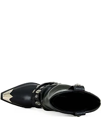 Azalea Wang Ashraf Cap Toe Concho Studded Belt Western Booties