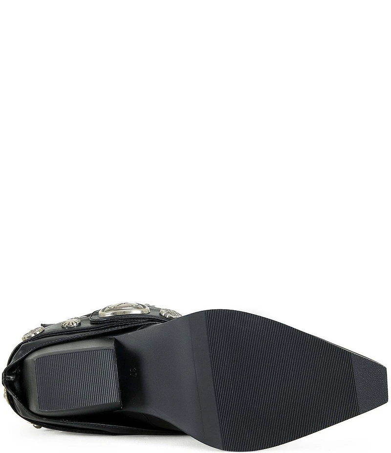 Azalea Wang Ashraf Cap Toe Concho Studded Belt Western Booties