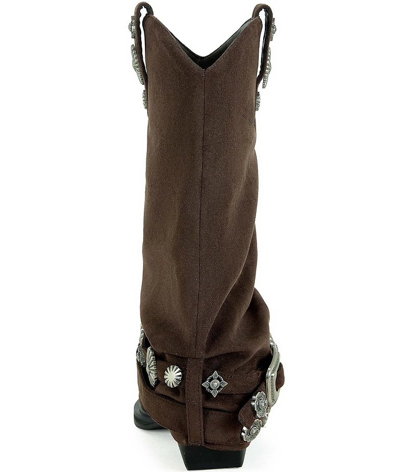 Azalea Wang Ashraf Cap Toe Soft Concho Studded Belt Western Booties