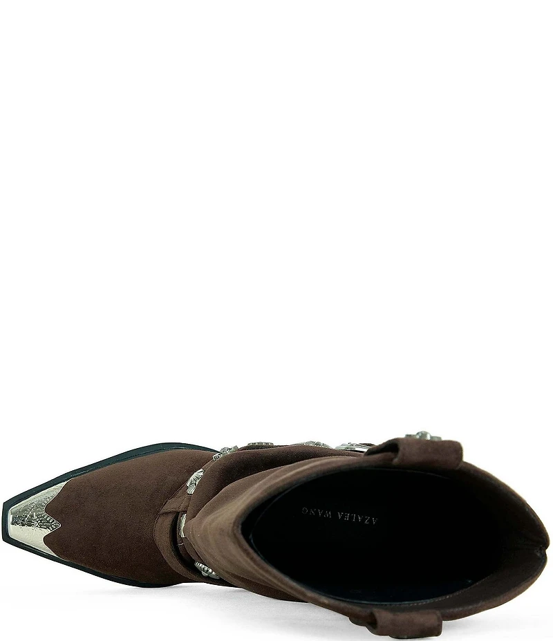 Azalea Wang Ashraf Cap Toe Soft Concho Studded Belt Western Booties