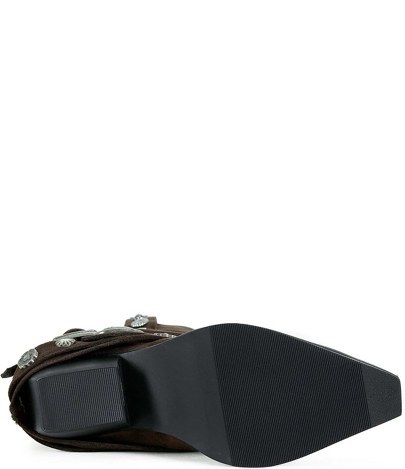 Azalea Wang Ashraf Cap Toe Soft Concho Studded Belt Western Booties