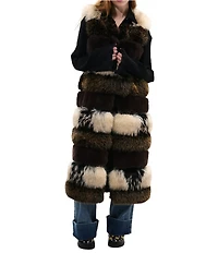 Azalea Wang Aspen Faux Fur Brown Multi Print Oversize Long Vest