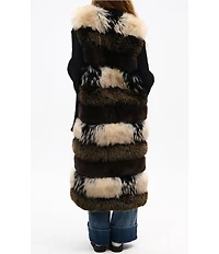 Azalea Wang Aspen Faux Fur Brown Multi Print Oversize Long Vest