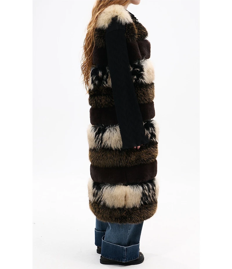 Azalea Wang Aspen Faux Fur Brown Multi Print Oversize Long Vest