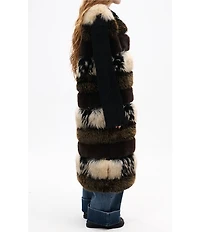 Azalea Wang Aspen Faux Fur Brown Multi Print Oversize Long Vest