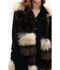 Azalea Wang Aspen Faux Fur Brown Multi Print Oversize Long Vest