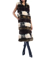 Azalea Wang Aspen Faux Fur Brown Multi Print Oversize Long Vest