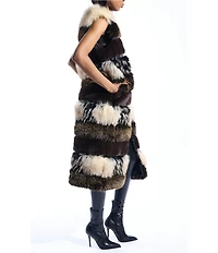 Azalea Wang Aspen Faux Fur Brown Multi Print Oversize Long Vest