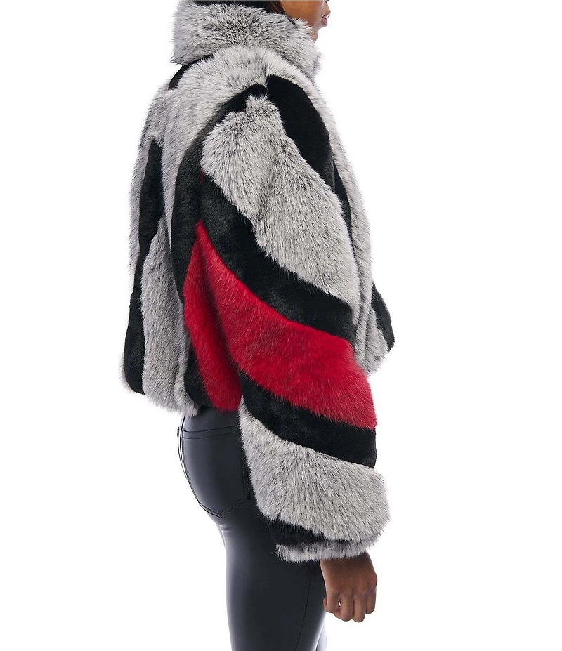 Azalea Wang Astra Striped Faux Fur Collared Filled Jacket