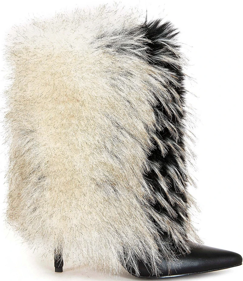 Azalea Wang Astrali Faux Fur Shaft Pointed Toe Stiletto Booties