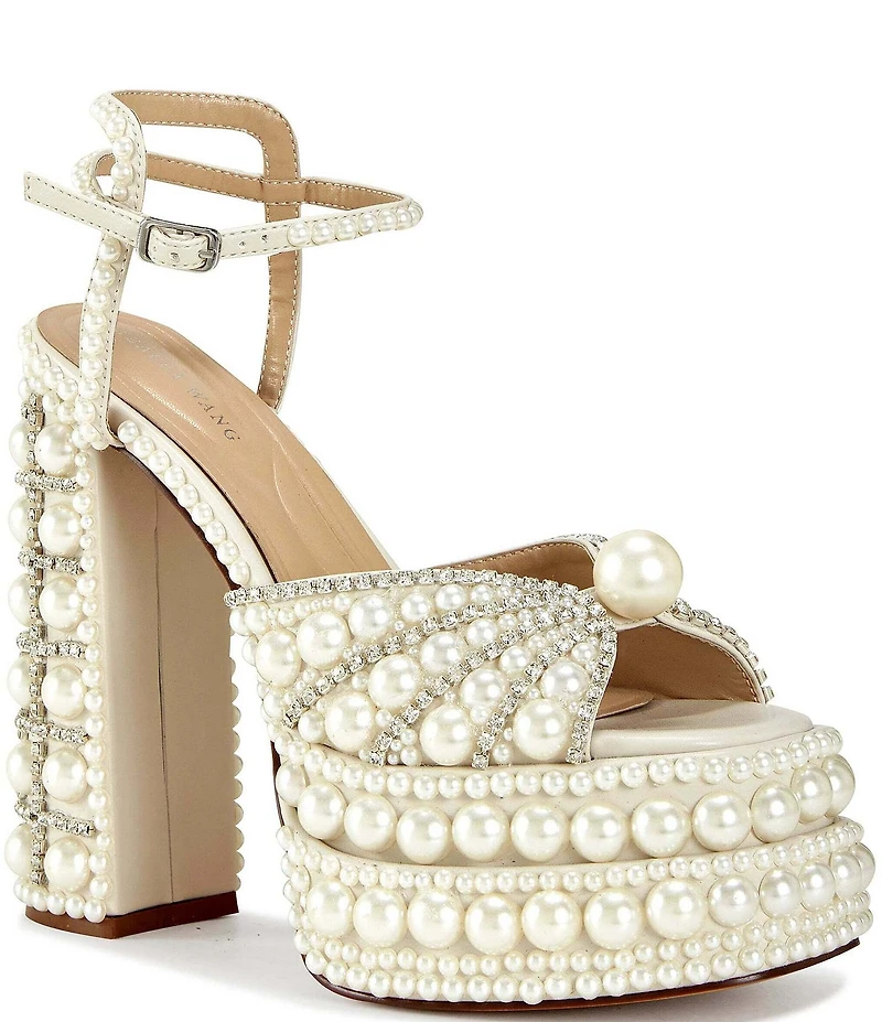 Azalea Wang Astrella Pearl Embellished Platform Dress Sandals