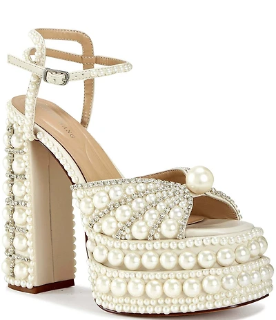 Azalea Wang Astrella Pearl Embellished Platform Dress Sandals