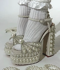 Azalea Wang Astrella Pearl Embellished Platform Dress Sandals