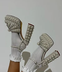 Azalea Wang Astrella Pearl Embellished Platform Dress Sandals