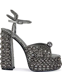 Azalea Wang Astrella Pearl Studded Ankle Strap Block Heel Platform Dress Sandals