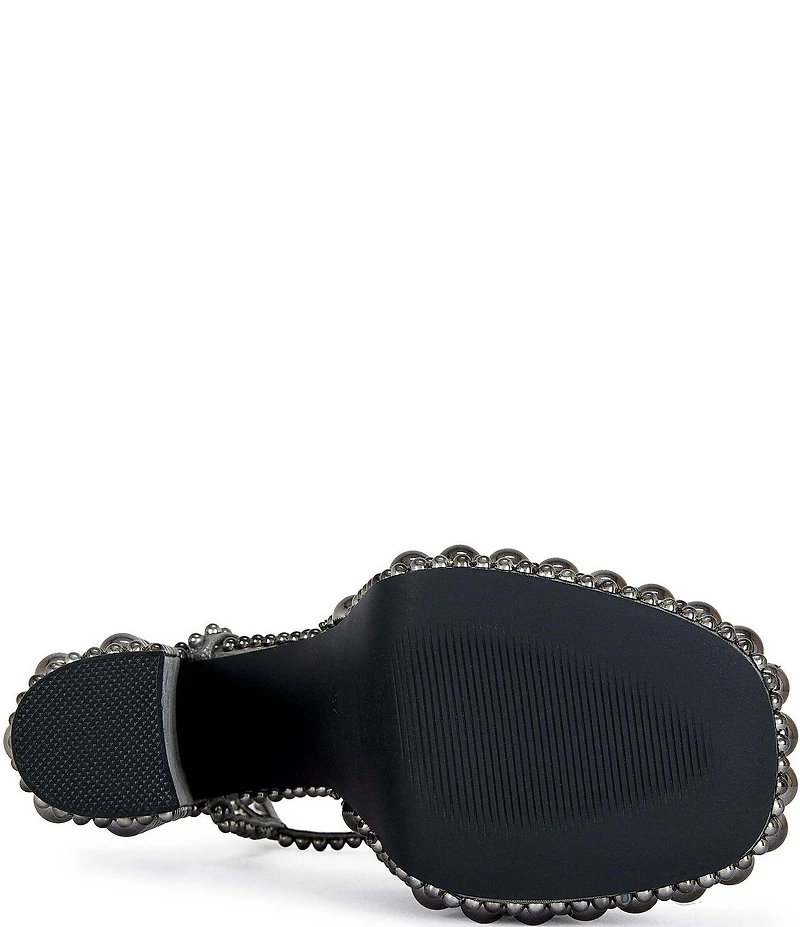 Azalea Wang Astrella Pearl Studded Ankle Strap Block Heel Platform Dress Sandals