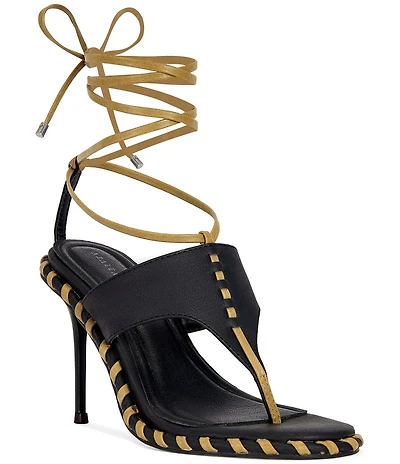 Azalea Wang Atmos Whipstitch Ankle Wrap Thong Stiletto Sandals