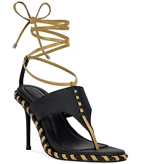 Azalea Wang Atmos Whipstitch Ankle Wrap Thong Stiletto Sandals