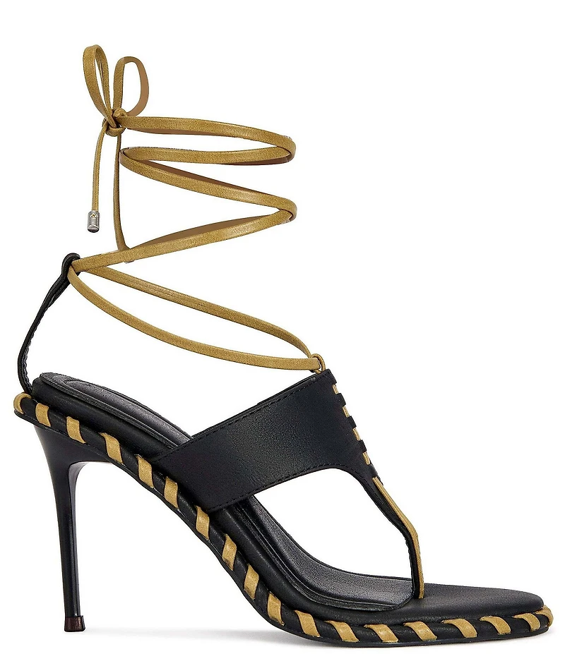 Azalea Wang Atmos Whipstitch Ankle Wrap Thong Stiletto Sandals
