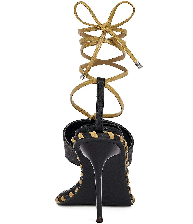 Azalea Wang Atmos Whipstitch Ankle Wrap Thong Stiletto Sandals