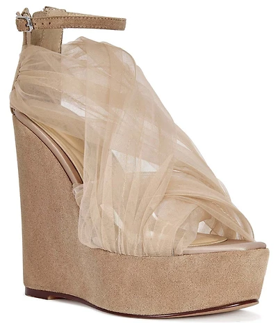 Azalea Wang Ballerine Tulle Ankle Strap Platform Wedge Sandals