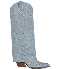 Azalea Wang Banian Denim Western Fold Over Tall Western Boots