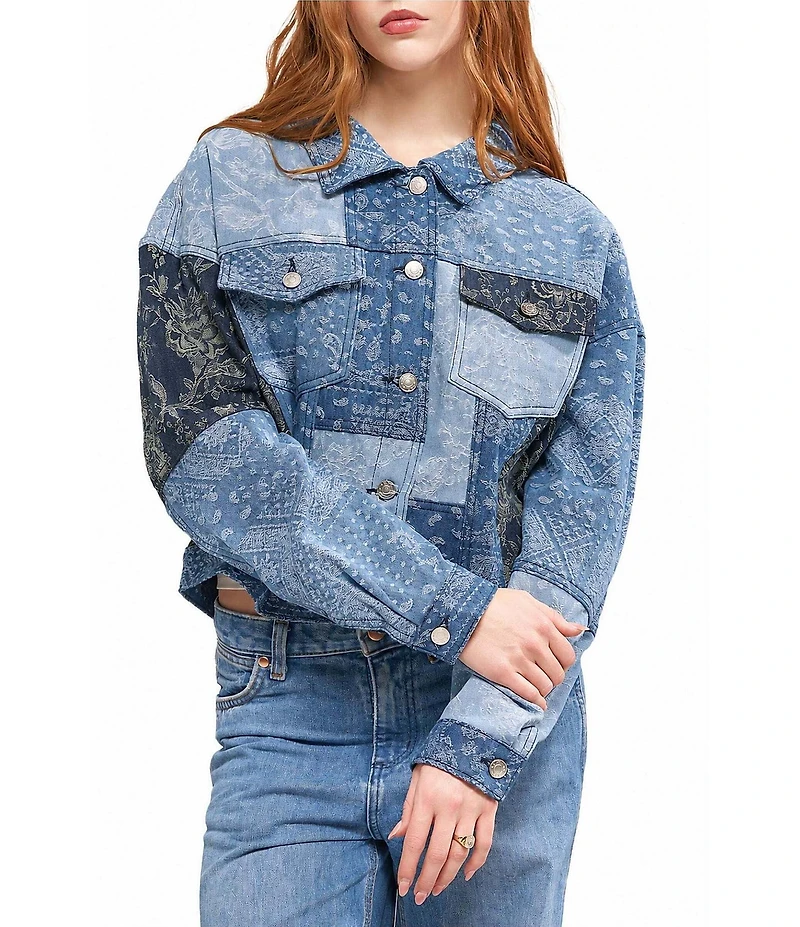 Azalea Wang Barbara-Denim Point Collar Oversize Fit Bomber Jacket