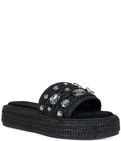 Azalea Wang Baste Woven Jewel Embellished Platform Slide Sandals