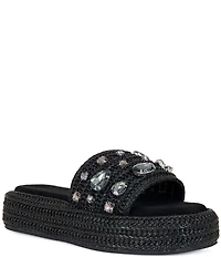 Azalea Wang Baste Woven Jewel Embellished Platform Slide Sandals