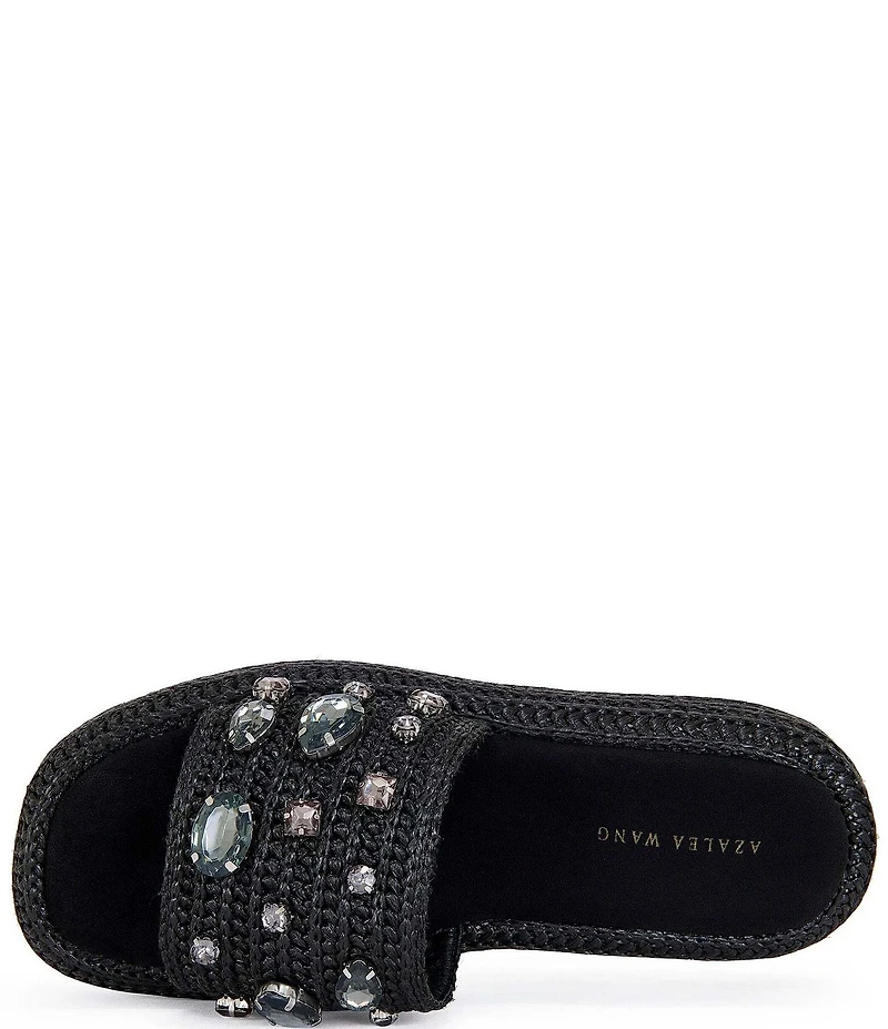Azalea Wang Baste Woven Jewel Embellished Platform Slide Sandals