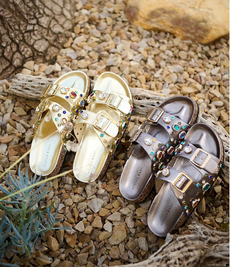 Azalea Wang Bayleaves Jewel Embellished Double Banded Flat Sandals