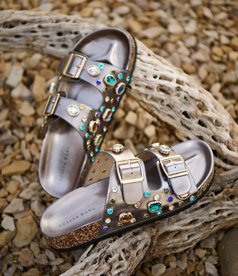 Azalea Wang Bayleaves Jewel Embellished Double Banded Flat Sandals