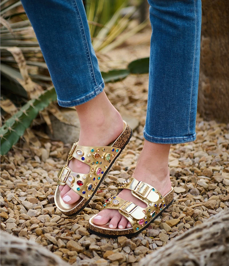 Azalea Wang Bayleaves Jewel Embellished Double Banded Flat Sandals