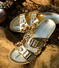 Azalea Wang Bayleaves Jewel Embellished Double Banded Flat Sandals