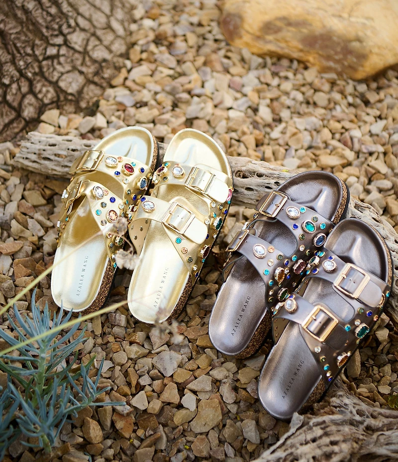Azalea Wang Bayleaves Jewel Embellished Double Banded Flat Sandals