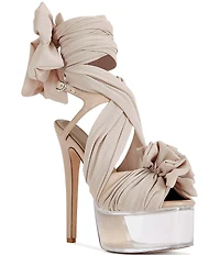 Azalea Wang Beauden Chiffon Wraparound Ankle Tie Clear Acrylic Platform Dress Sandals