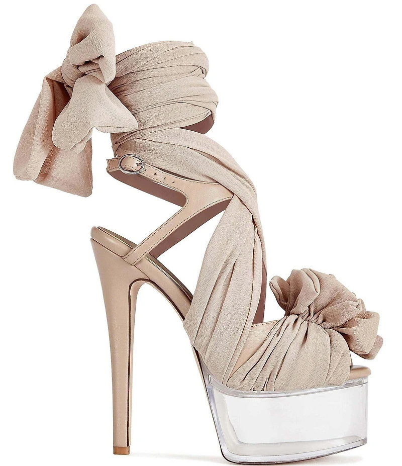 Azalea Wang Beauden Chiffon Wraparound Ankle Tie Clear Acrylic Platform Dress Sandals