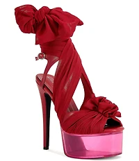 Azalea Wang Beauden Chiffon Wraparound Ankle Tie Clear Acrylic Platform Dress Sandals