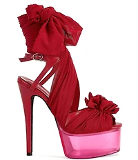 Azalea Wang Beauden Chiffon Wraparound Ankle Tie Clear Acrylic Platform Dress Sandals