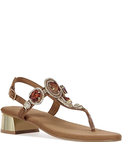 Azalea Wang Behitha Jeweled Thong Block Heel Sandals