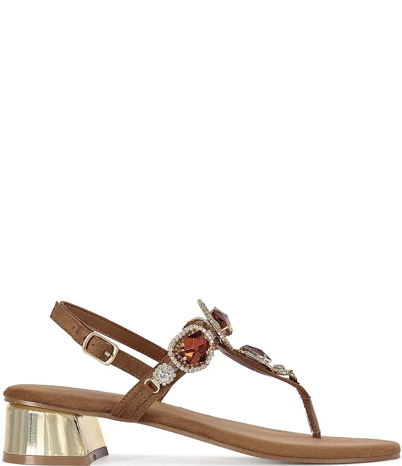 Azalea Wang Behitha Jeweled Thong Block Heel Sandals