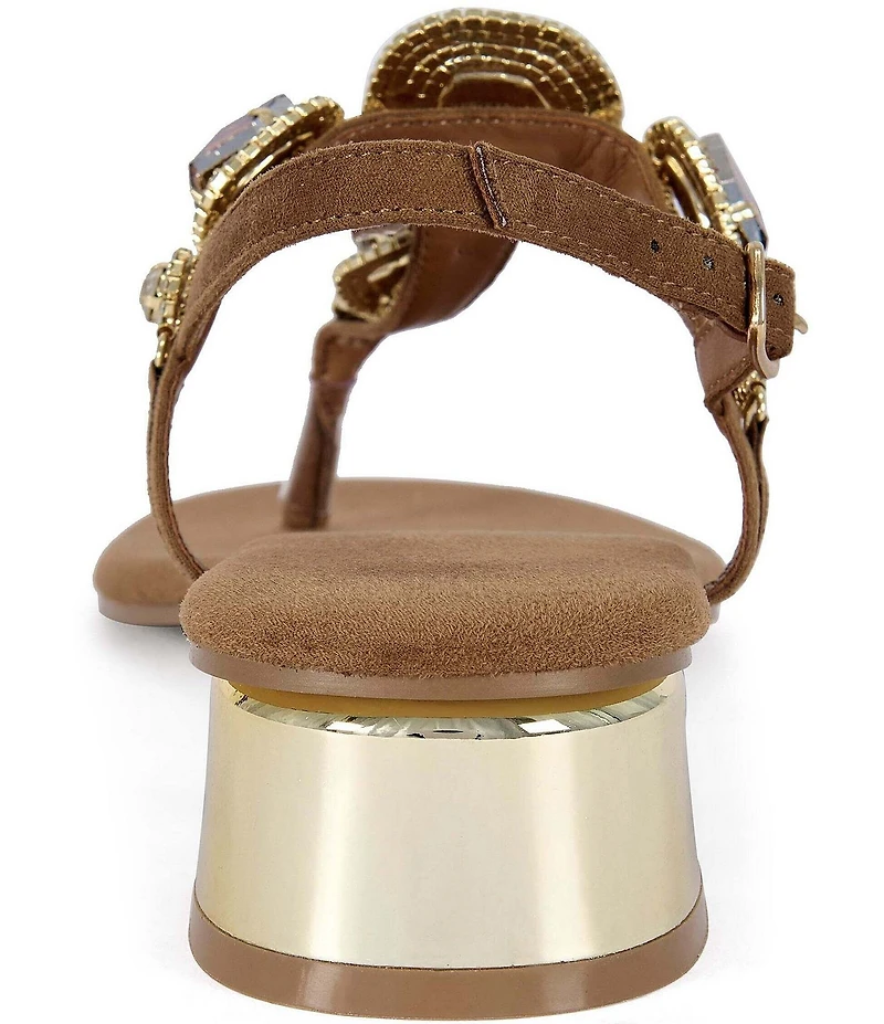 Azalea Wang Behitha Jeweled Thong Block Heel Sandals