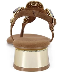 Azalea Wang Behitha Jeweled Thong Block Heel Sandals