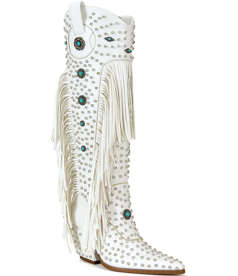 Azalea Wang Bennett Studded Fringe Tall Western Boots
