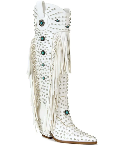Azalea Wang Bennett Studded Fringe Tall Western Boots